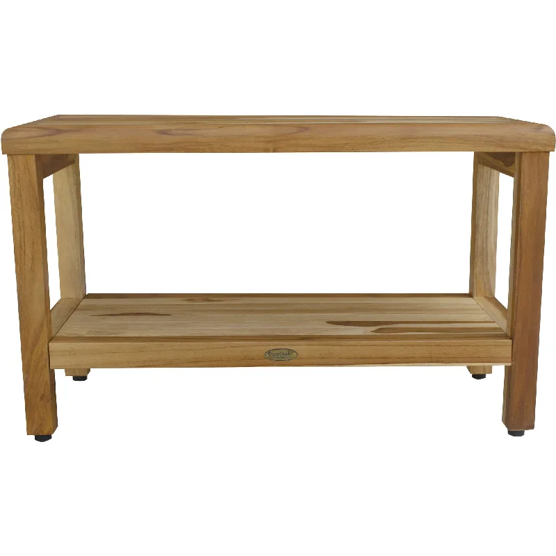 Rectangular Teak Shower Bench With Shelf - Natural