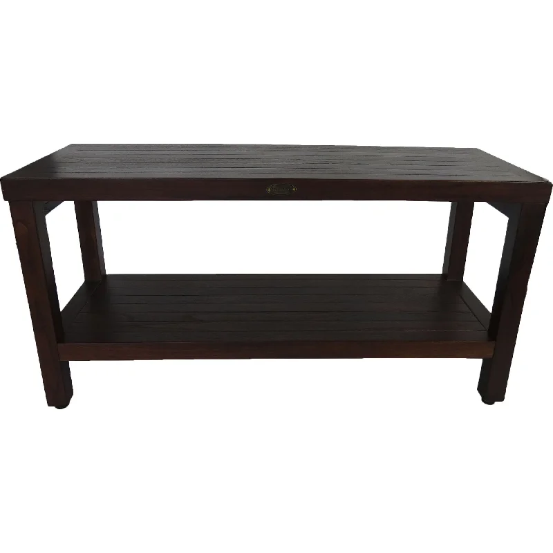 Rectangular Teak Shower Outdoor Bench With Shelf - Brown