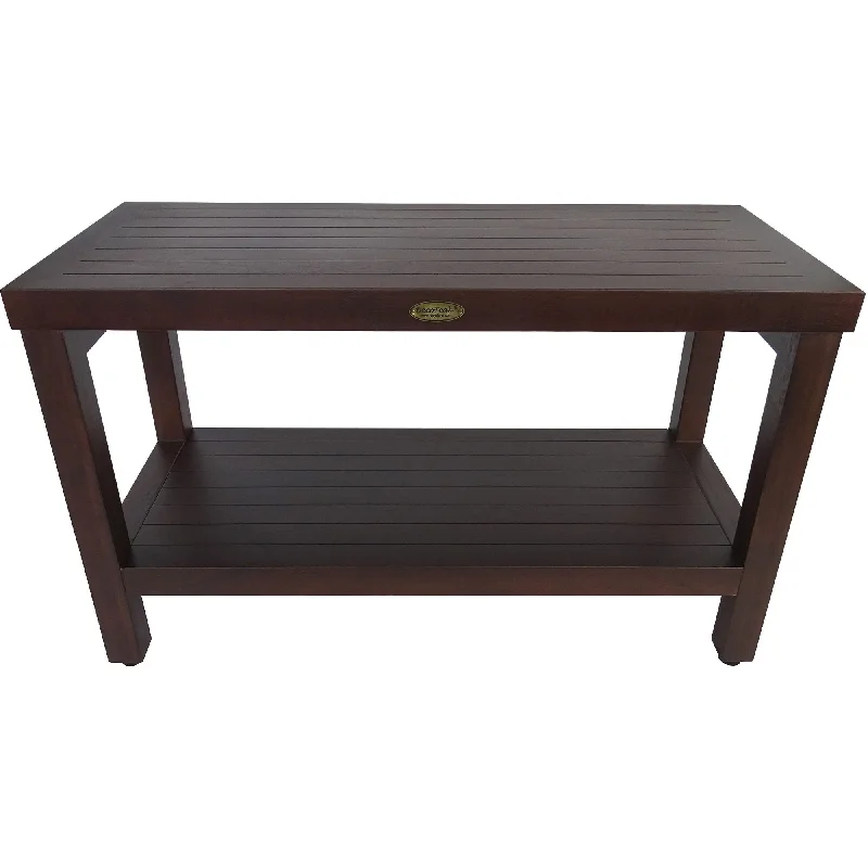 Rectangular Teak Shower Stool Or Bench With Shelf - Brown