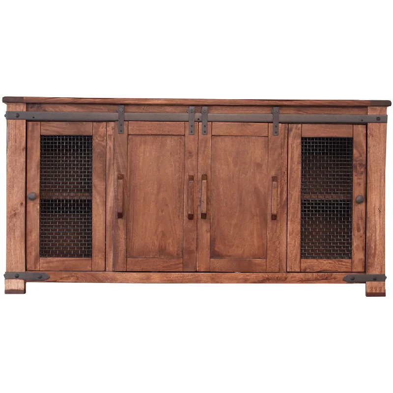 Solid Cabinet Enclosed Storage Distressed, TV Stand - Brown