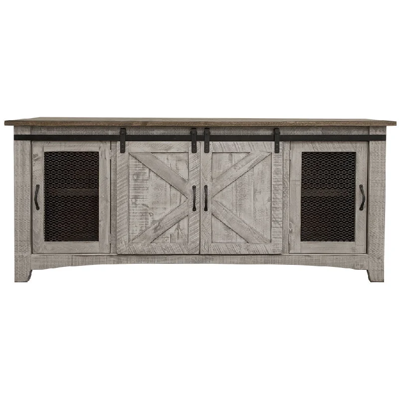 Solid Cabinet Enclosed Storage. Distressed TV Stand - Gray