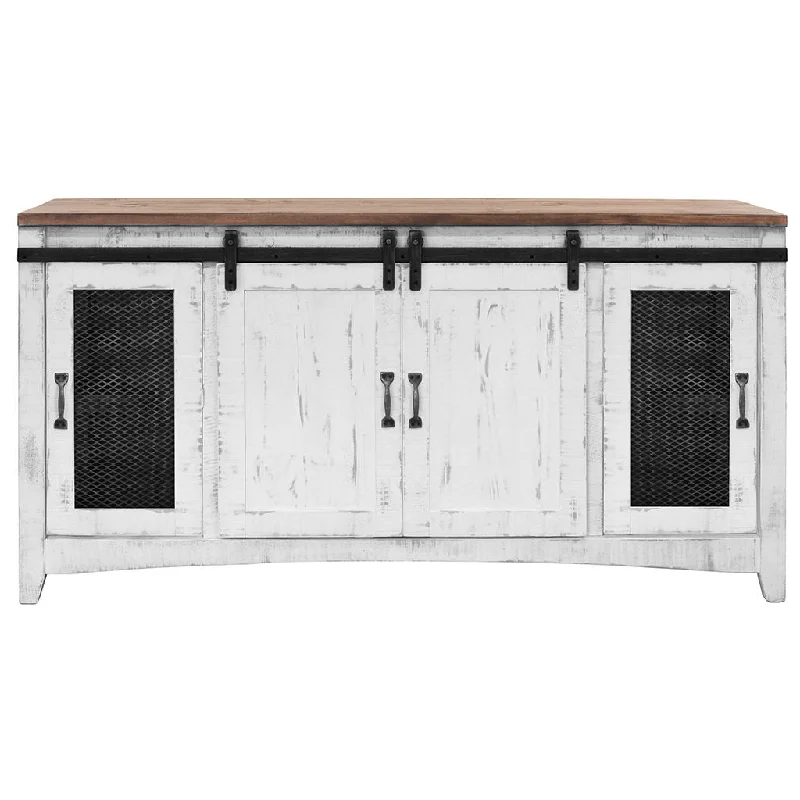 Solid Cabinet Enclosed Storage Distressed TV Stand - White