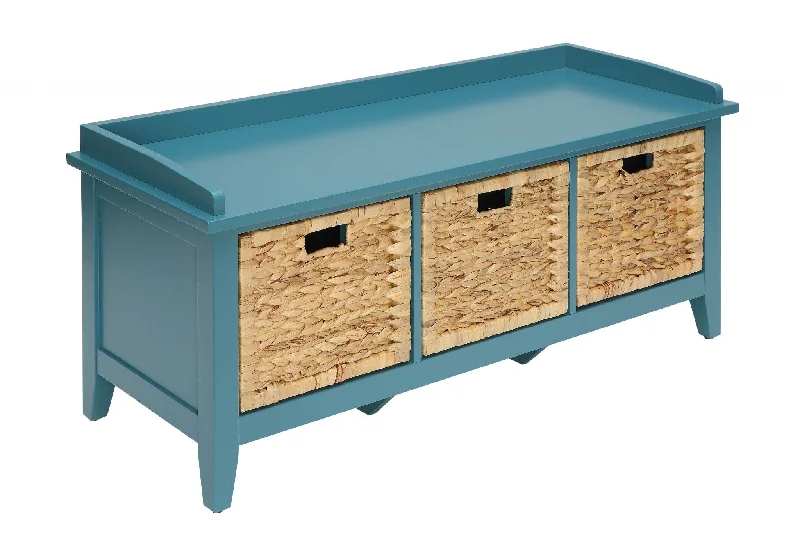 Solid Wood Bench With Drawers - Teal Blue