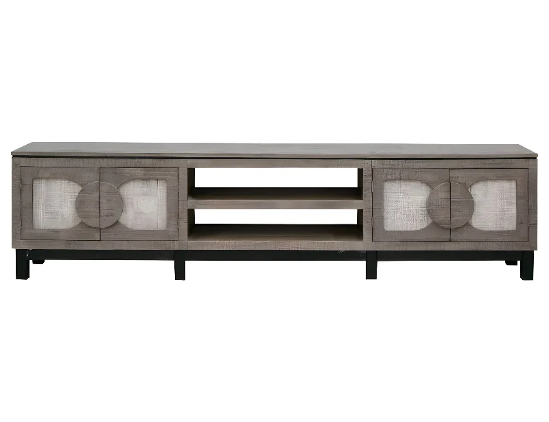 Solid Wood Cabinet Enclosed Storage Distressed TV Stand - Gray