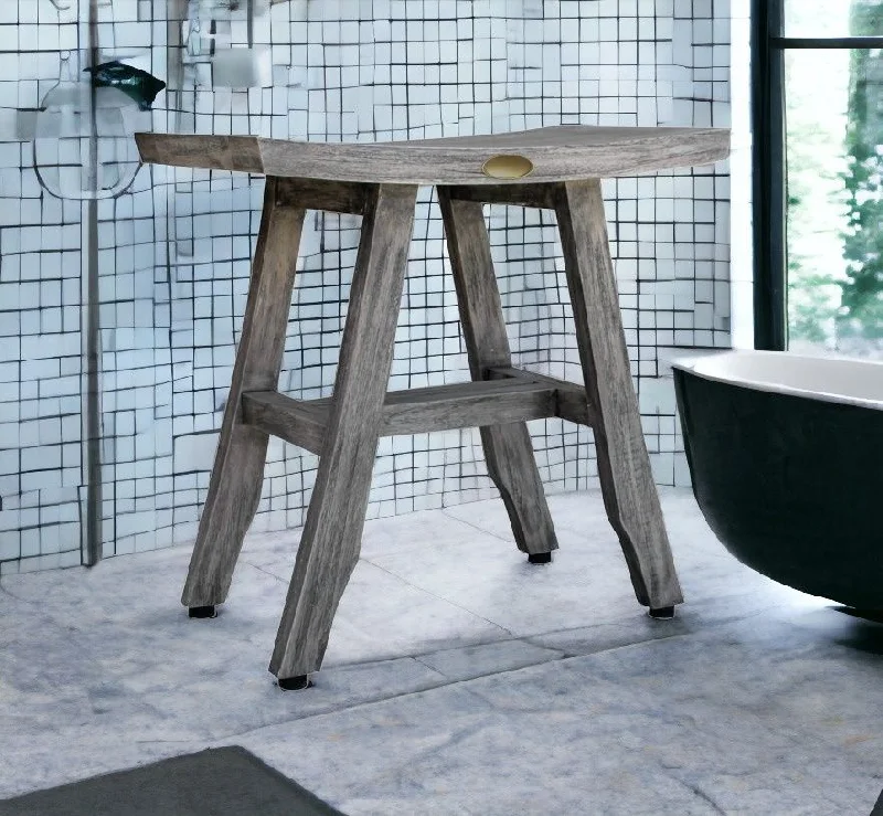 Solid Wood Shower Bench - Antiqued Gray