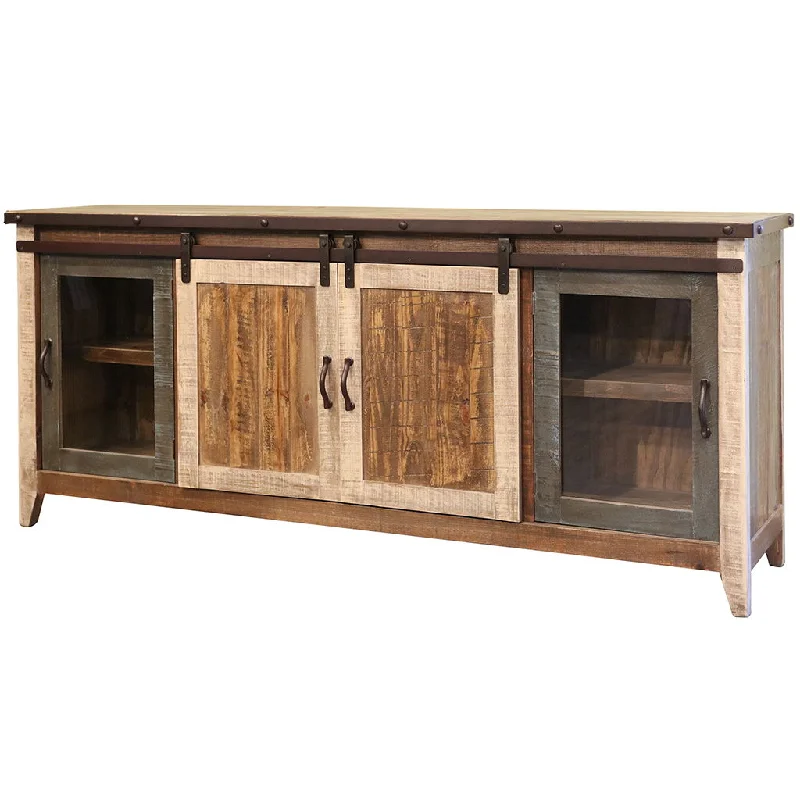 Solid Wooden Cabinet Enclosed Storage Distressed, TV Stand - Brown