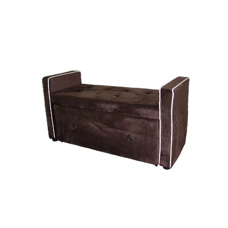 Suede Shoe Storage Bench With Drawer - Brown