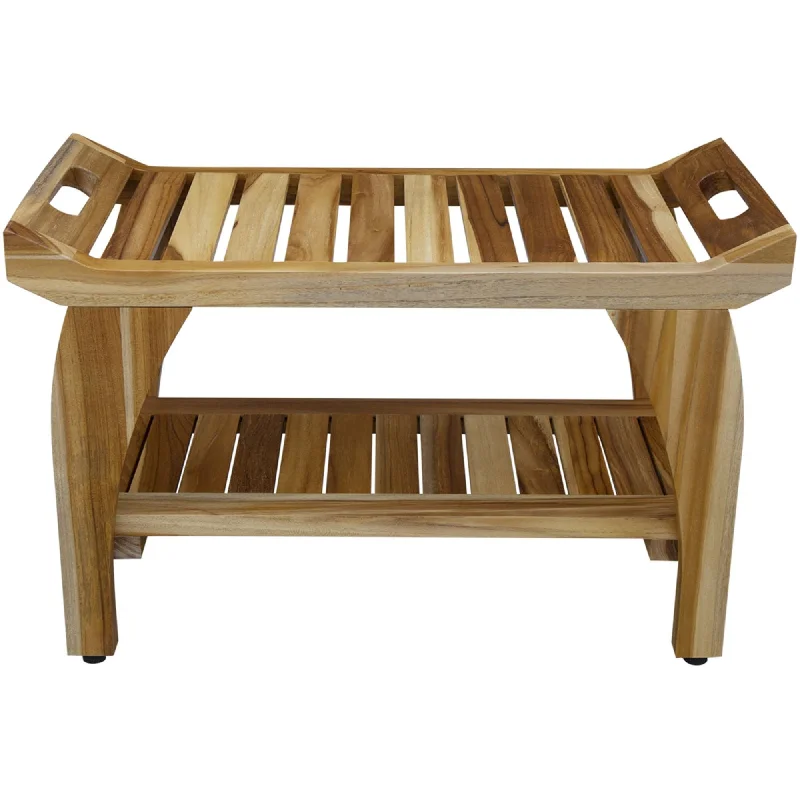 Teak Rectangular Shower Outdoor Bench With Handles - Natural