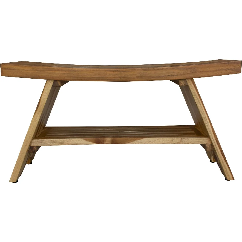 Teak Rectangular Shower Outdoor Bench With Shelf - Natural