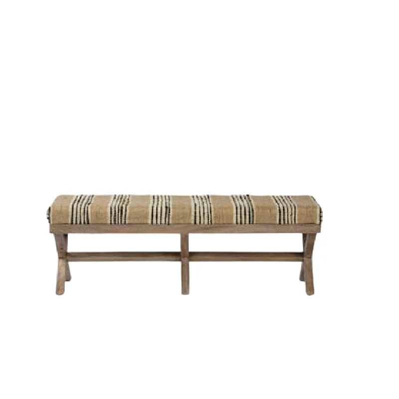 Upholstered Cotton Blend Bench - Beige / Brown