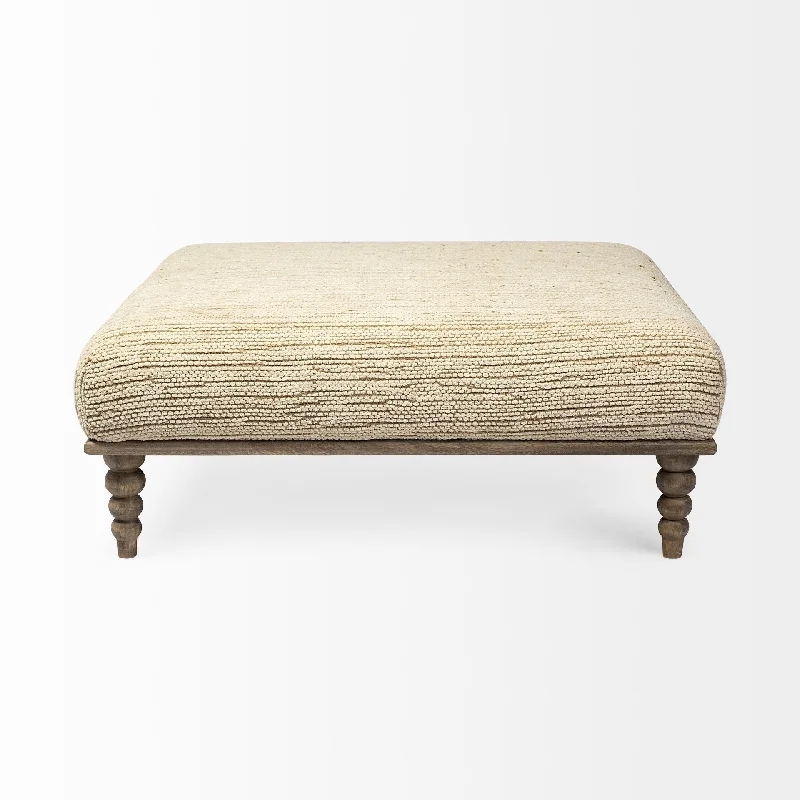 Upholstered Cotton Blend Bench - Cream / Brown