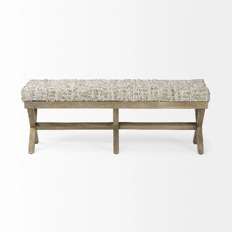 Upholstered Faux Leather Bench - Beige / Brown