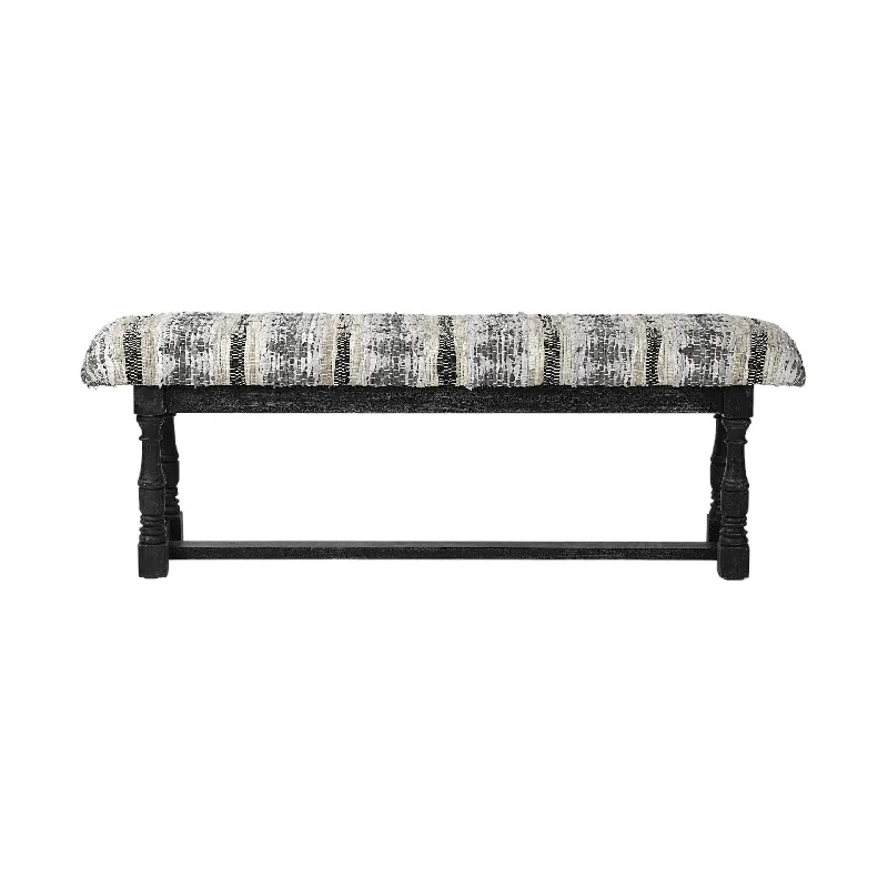 Upholstered Faux Leather Bench - Off White / Black