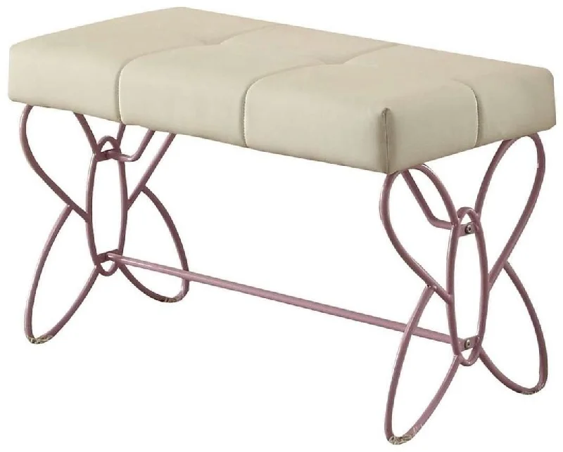 Upholstered Faux Leather Bench - White / Purple