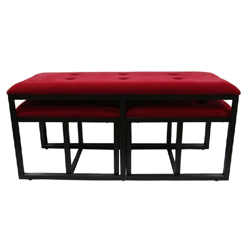 Upholstered Microfiber Bench - Red / Black