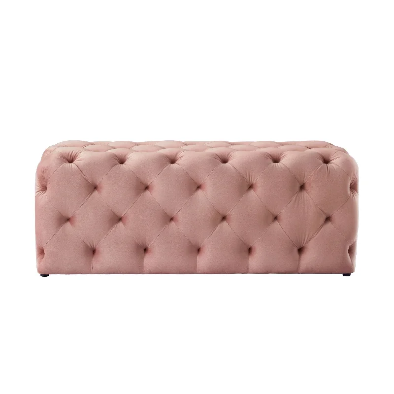 Upholstered Velvet Bench - Blush / Black