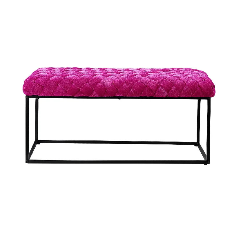 Upholstered Velvet Bench - Fuchsia / Black