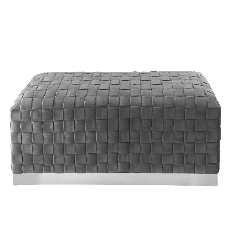 Upholstered Velvet Bench - Gray / Silver