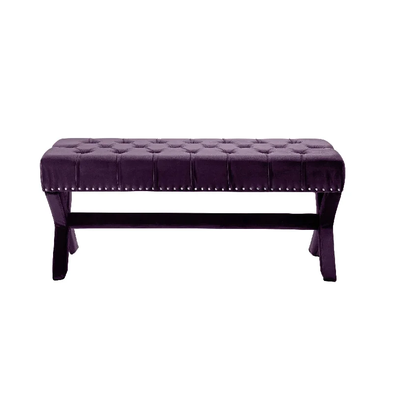 Upholstered Velvet Bench - Plum / Purple