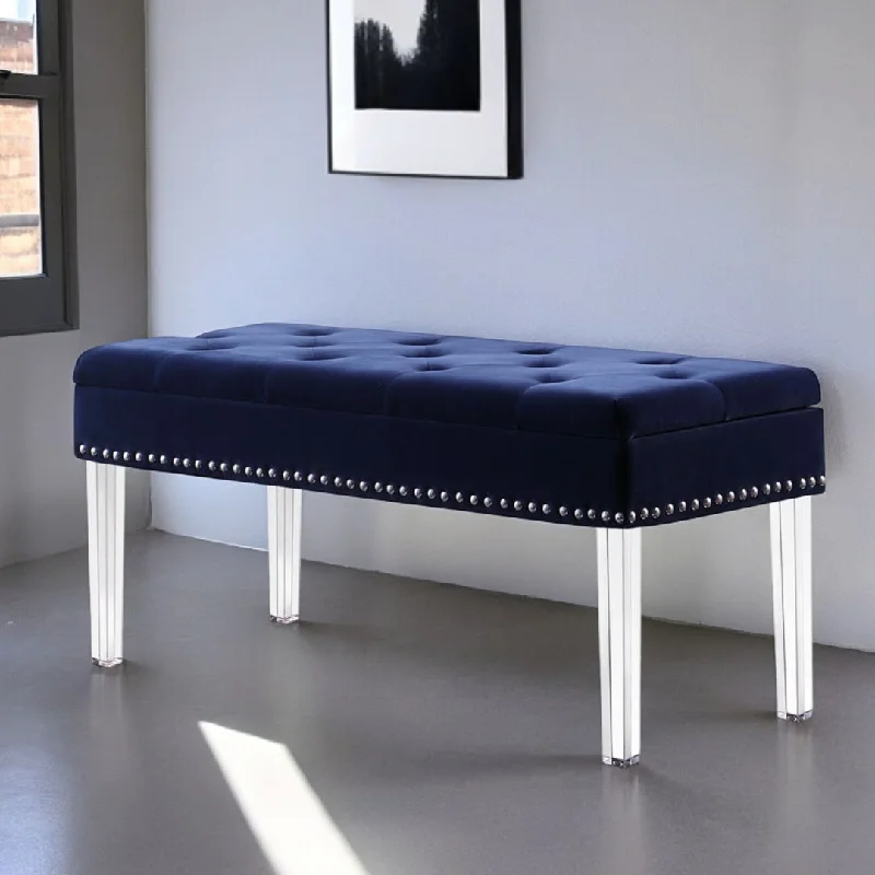 Velvet Acrylic Storage Bench - Navy Blue / Clear