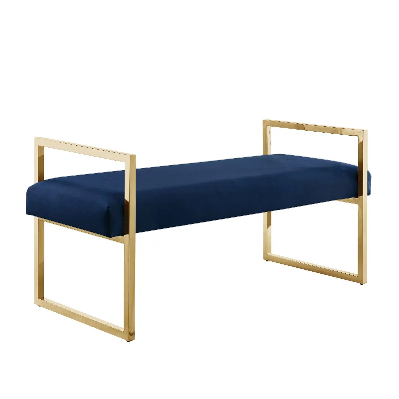 Velvet Upholstered Bench - Gold / Navy Blue