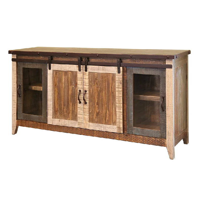 Wood Cabinet, Enclosed Storage Distressed TV Stand - Brown