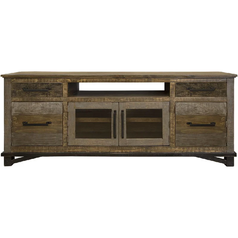 Wood Cabinet Enclosed Storage, Distressed TV Stand - Brown