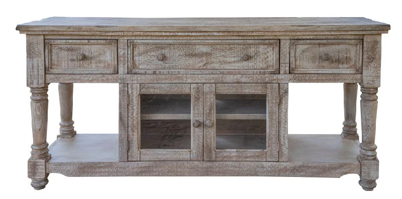 Wood Cabinet Enclosed Storage Distressed TV Stand - Desert Sand