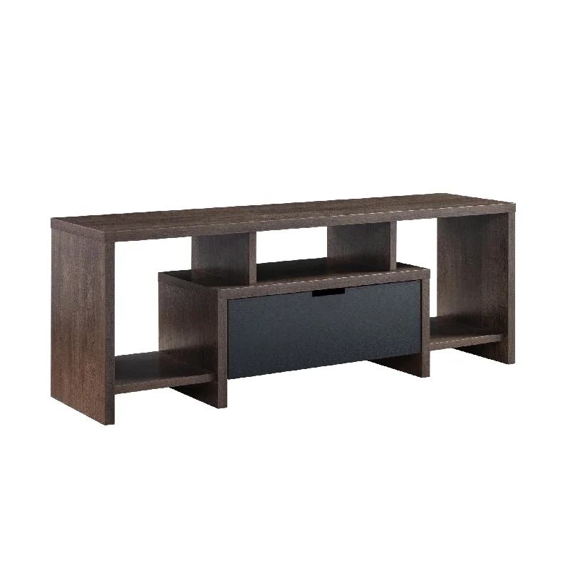 Wood Cabinet Enclosed Storage TV Stand - Walnut Oak / Black