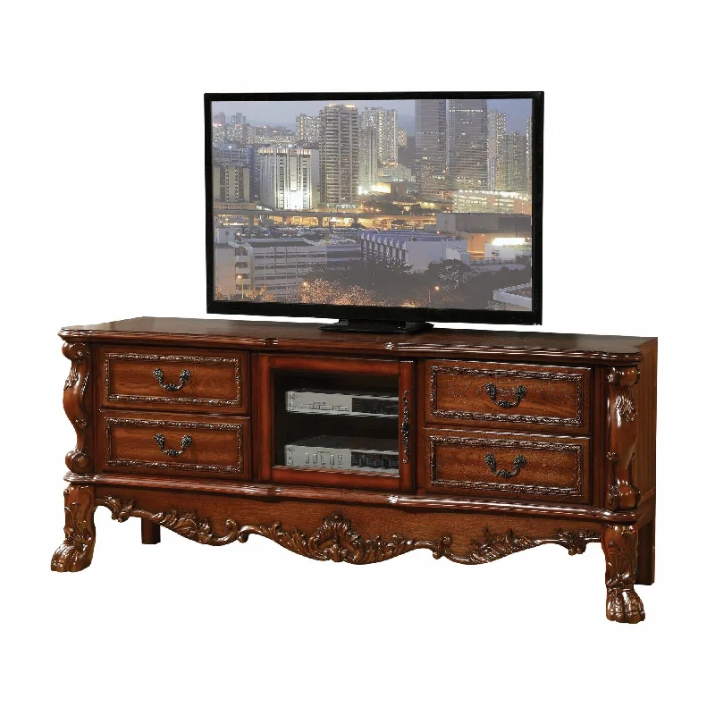 Wood Poly Resin Glass TV Console - Cherry Oak