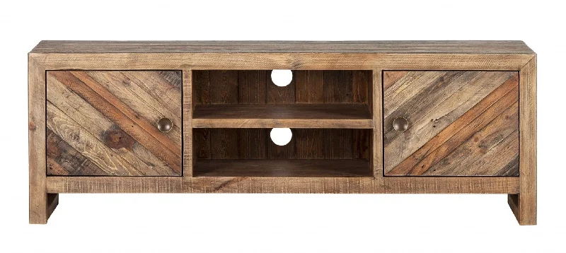 Wood Reclaimed Pine And Plywood Open Shelving TV Stand - Brown