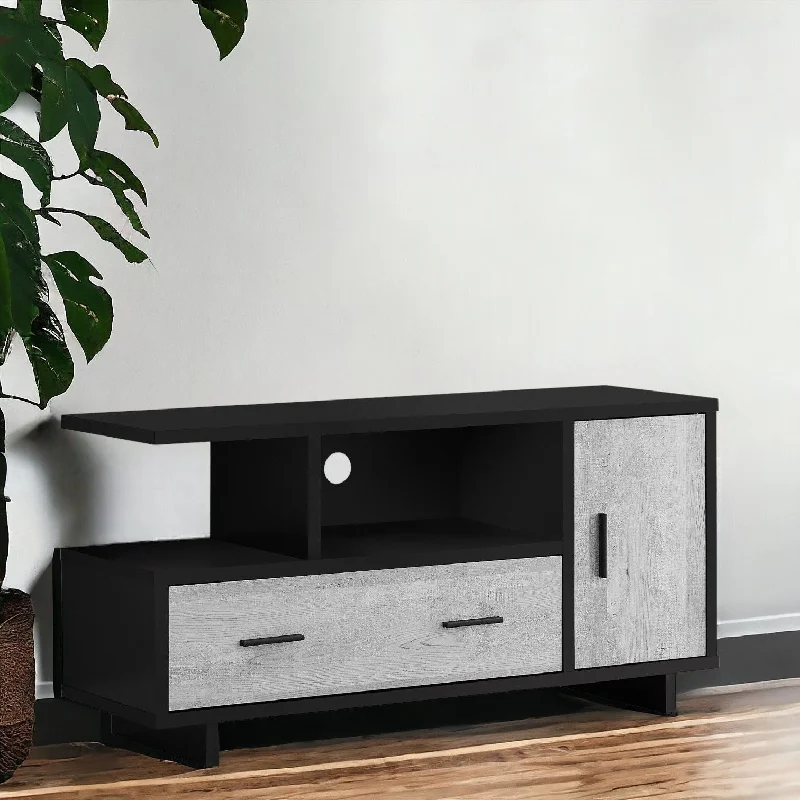 Wooden Open Shelving TV Stand - Black / Gray